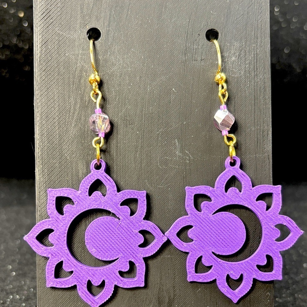 Purple Floral Crescent Earrings